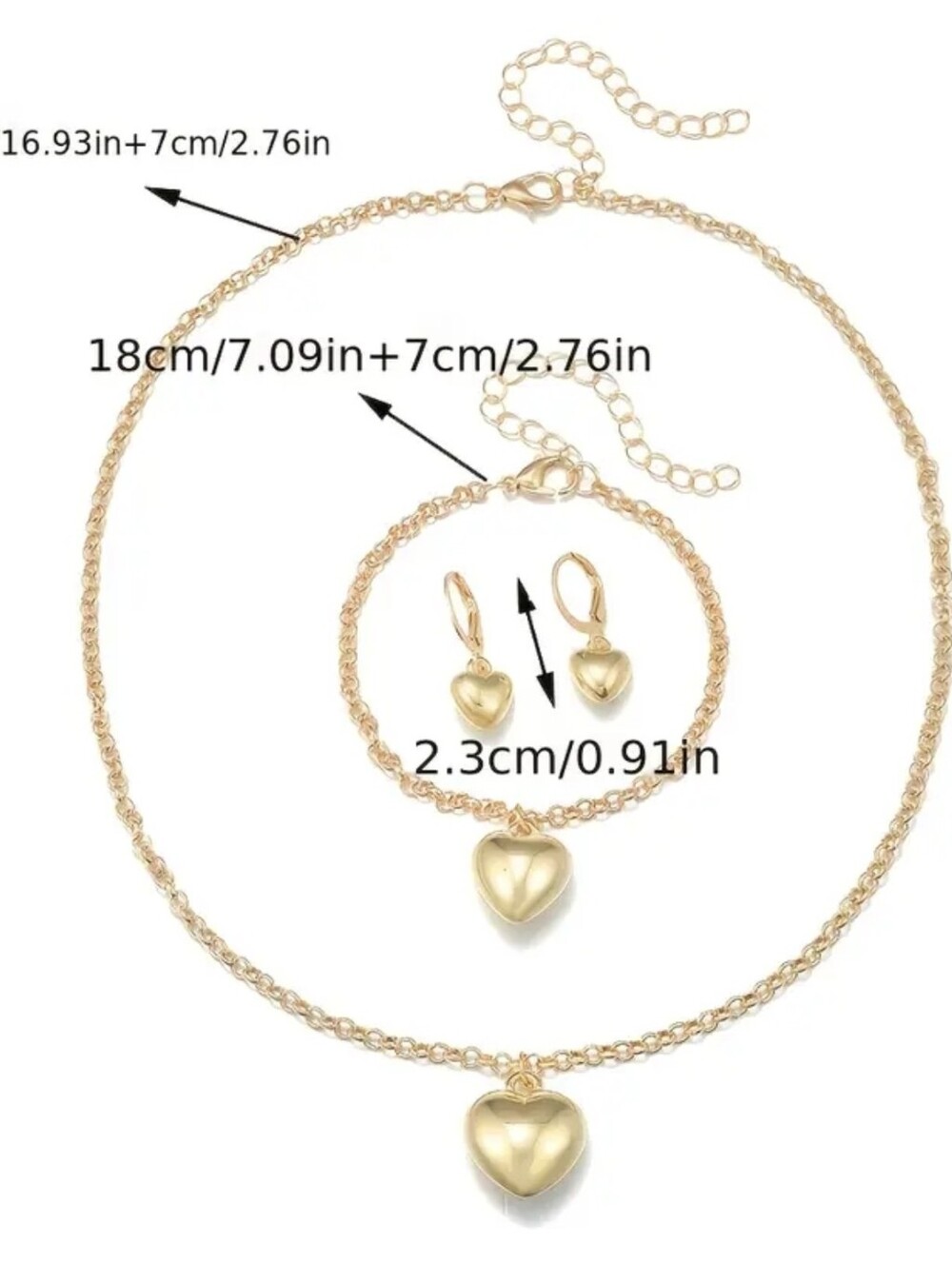 4pc set. Heart Necklace,Earring and bracelets Set - Picture 2 of 3